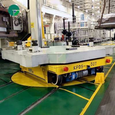 Motorized Metal Plant Towed Cable Steel Coil Trolly Turn Plate Rail Transfer Cart